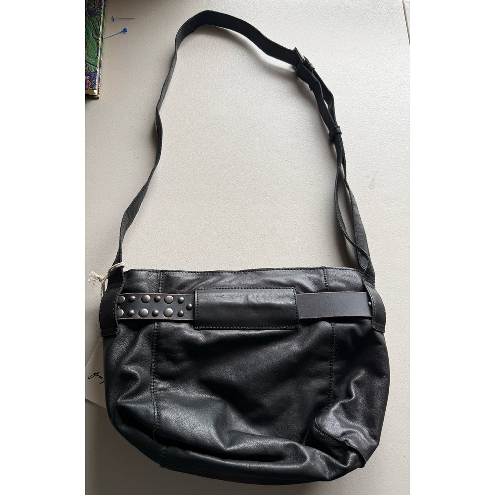 NWT Free People Embellished Studded Leather Bucket Crossbody Bag Black - Picture 9 of 14